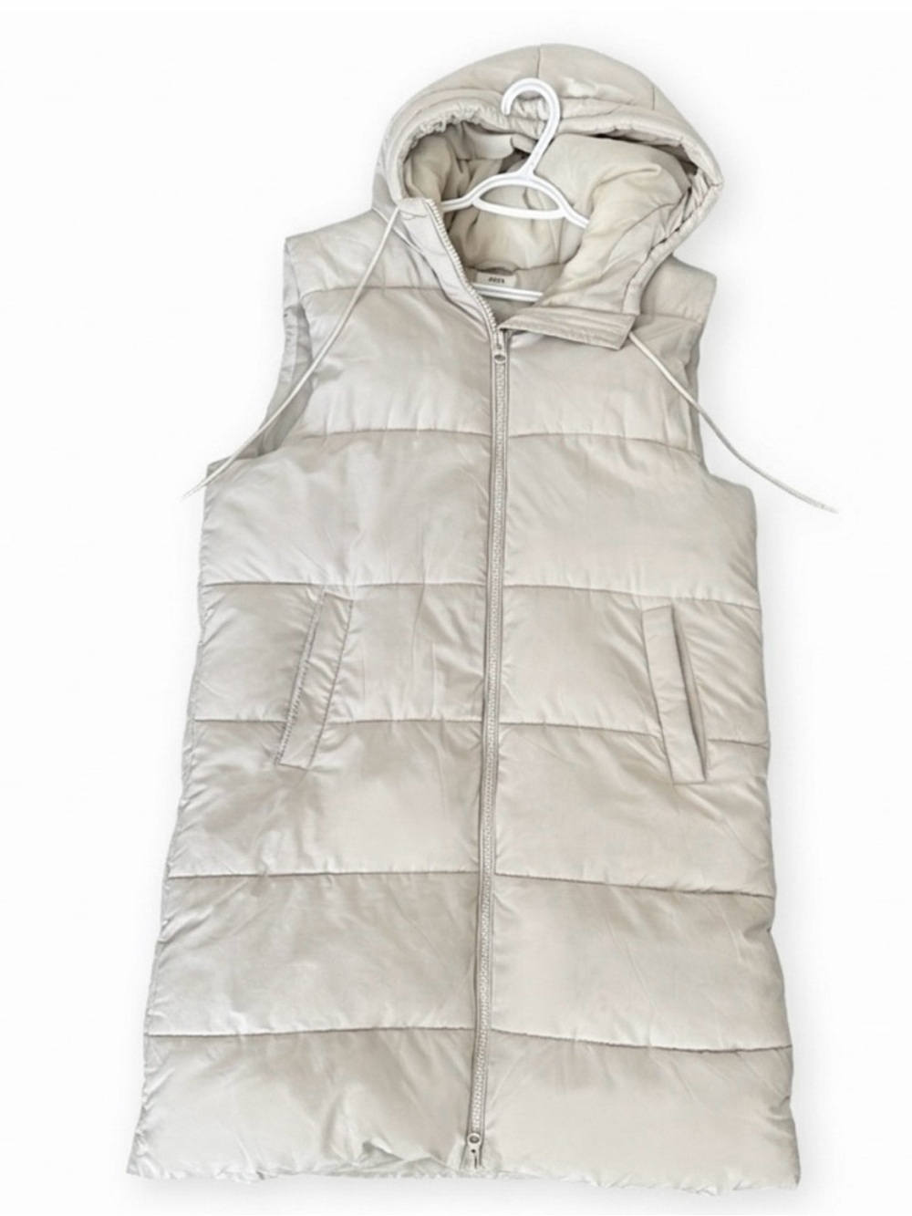 Women’s Cream Off White Long Hooded Puffer Vest Athleisure Cozy Fall Spring XL